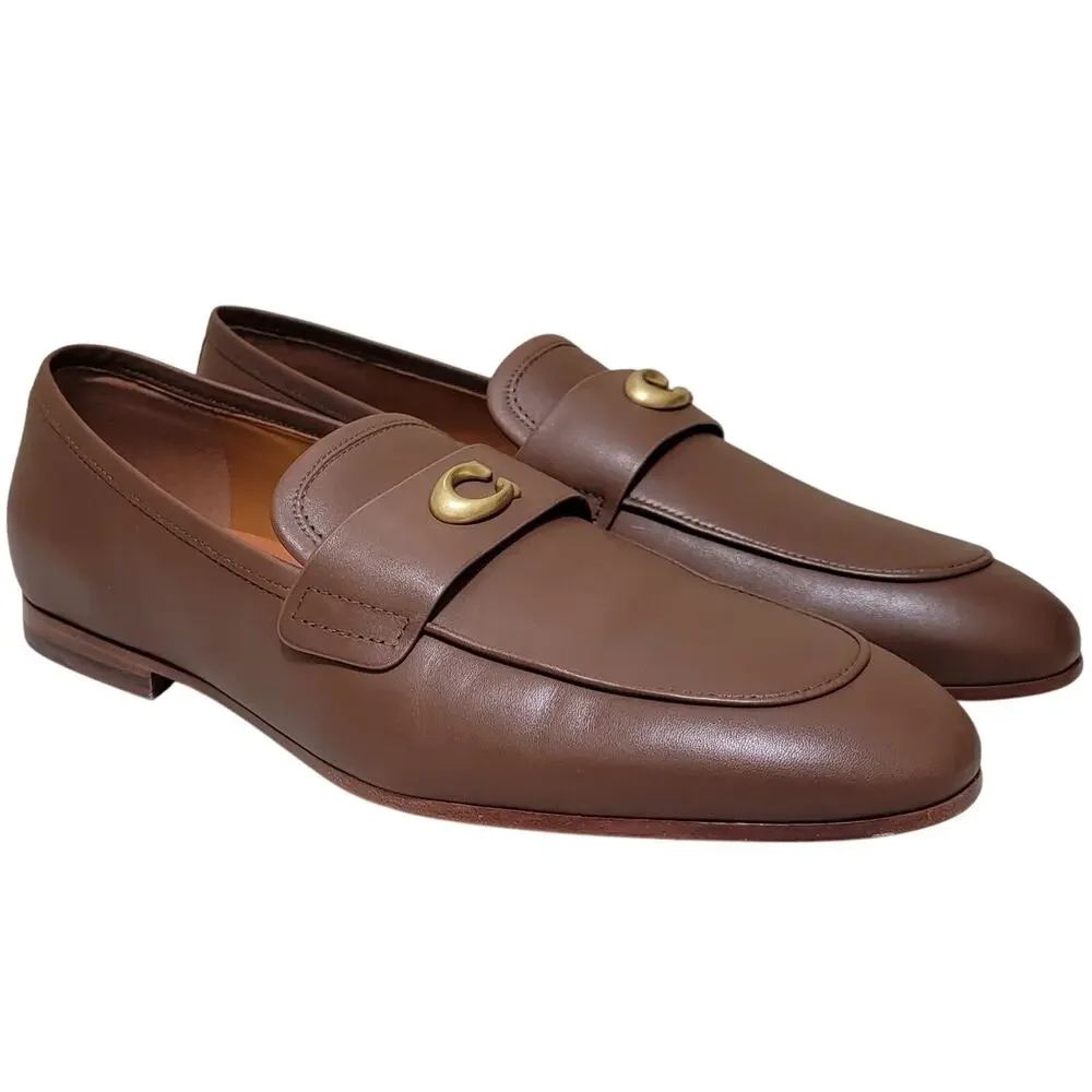 Coach Men Sculpt C Leather Slip On Penny Loafers Size US 9D Saddle Brown